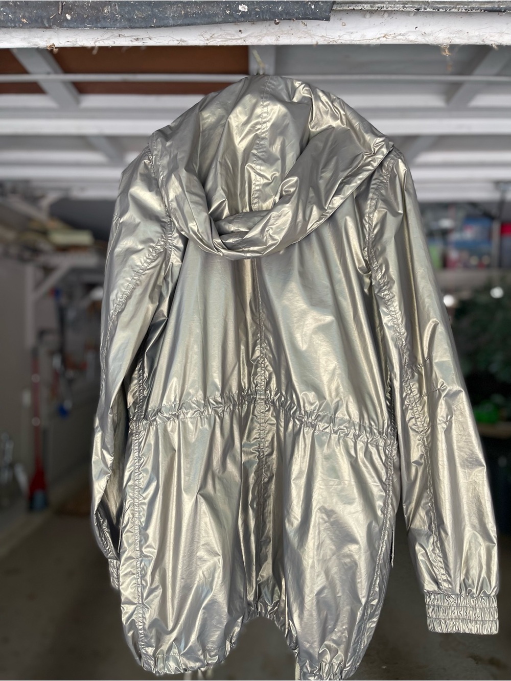 Boston Proper Metallic Silver Hooded Bomber Jacket